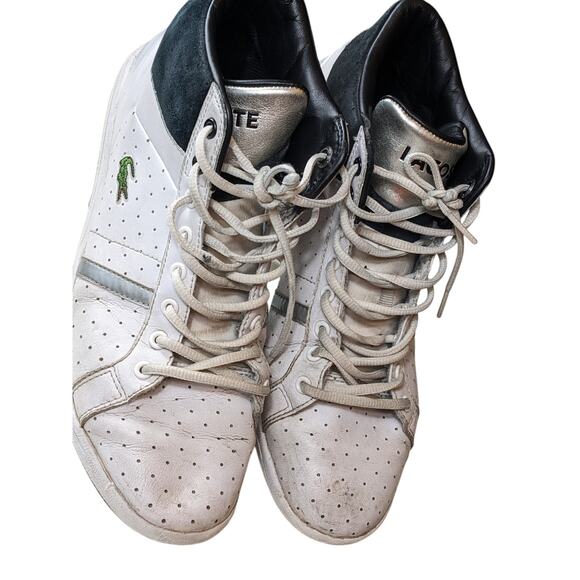 Lacoste Shoes Mens 9.5 High Top Sneakers Lace Up Leather Upper Retro Streetwear - Picture 7 of 14